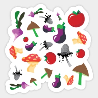 Mushrooms and Veggies Pattern Print Sticker